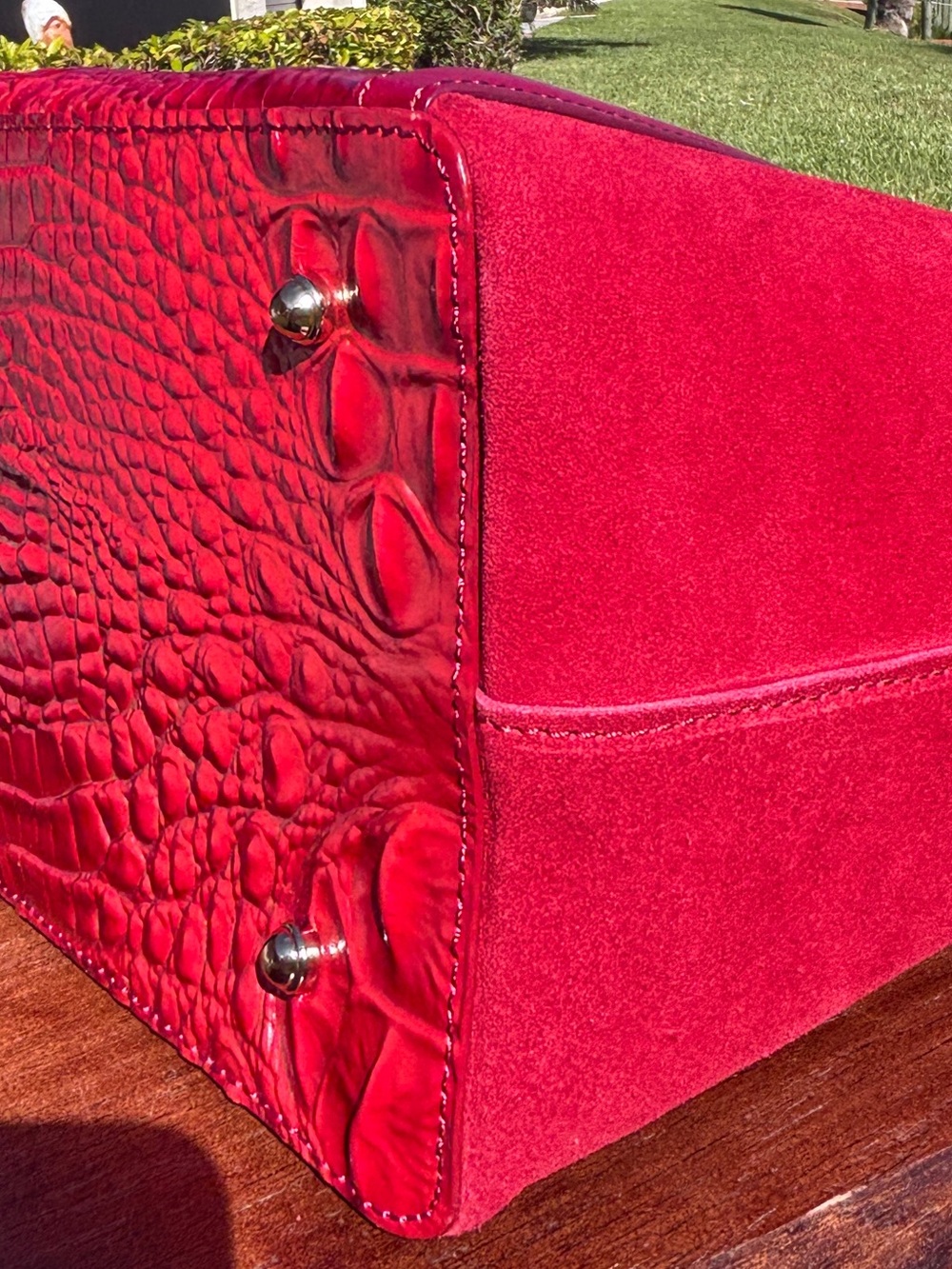 Rare Beauty! NWOT Brahmin Medium Julian Tote in Lava Pampas - Suede and Leather - Picture 8 of 12